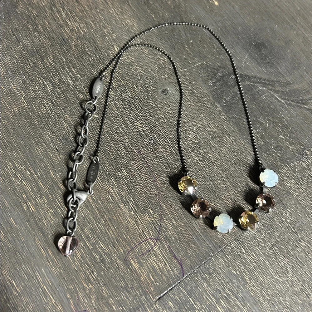 Sabika Crystal Necklace in Gold Tan and Moonstone Gunmetal Chain-‎ Winter 2014